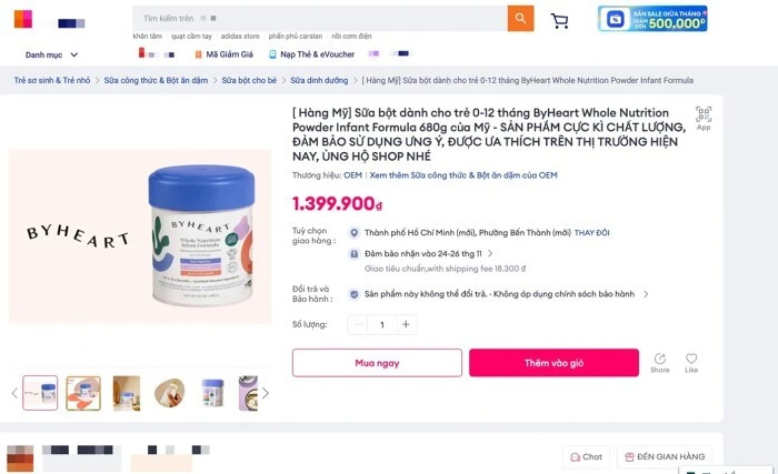 Sàn thương mại điện tử gỡ bỏ sữa ByHeart nhiễm khuẩn gây ngộ độc