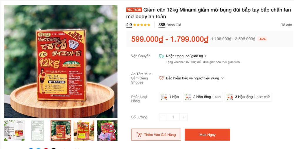 Sản phẩm Giảm cân 12kg Minami giảm mỡ bụng bị yêu cầu gỡ khỏi Shopee
