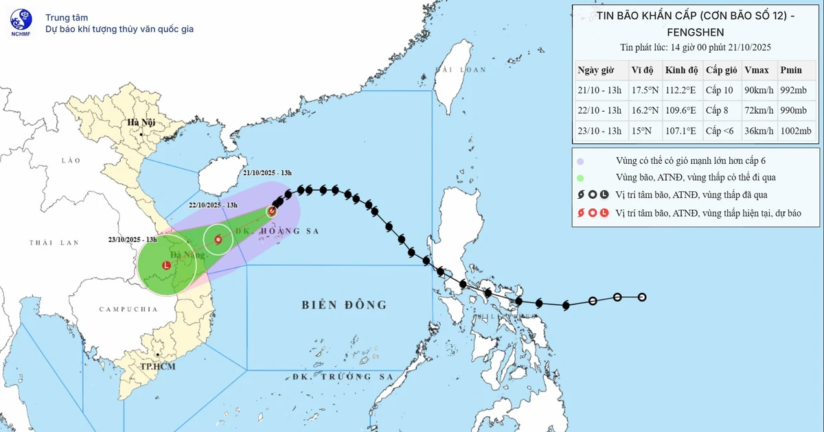 Bão Fengshen sức gió đang giật cấp 12, gây mưa lớn nhiều nơi từ 22/10