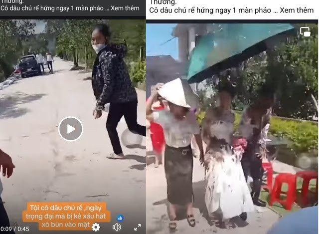 Sau khi tạt chất bẩn vào cô dâu - chú rể, người phụ nữ đã bỏ chạy...