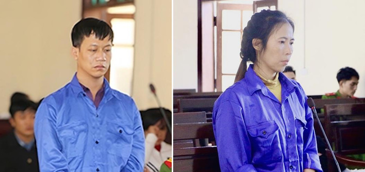 Hai bị cáo Hoàng Công Hưởng và Phan Thị Quỳnh tại phiên toà.