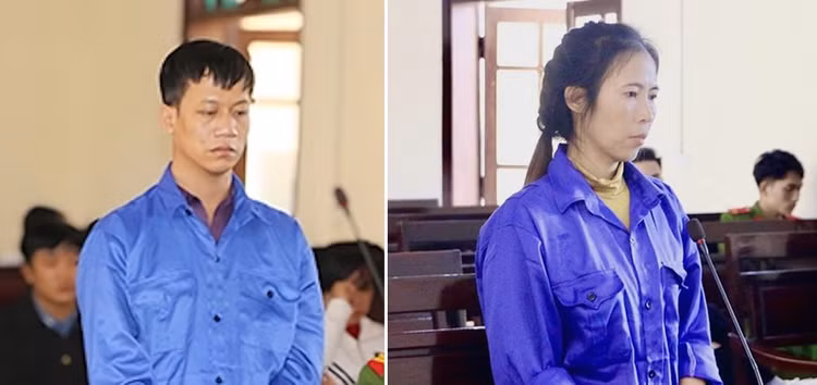 Hai bị cáo Hoàng Công Hưởng và Phan Thị Quỳnh tại phiên toà.