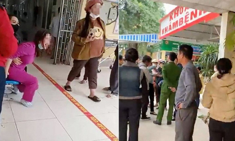 Sau khi sự việc đau lòng xảy ra, rất đông người thân của em P. đã tập trung tại Trung tâm y tế huyện Anh Sơn.