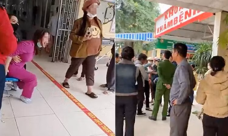 Sau khi sự việc đau lòng xảy ra, rất đông người thân của em P. đã tập trung tại Trung tâm y tế huyện Anh Sơn.