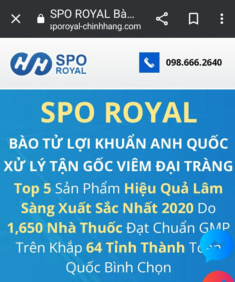 SPO ROYAL quảng cáo xử lý tận gốc viêm đại tràng