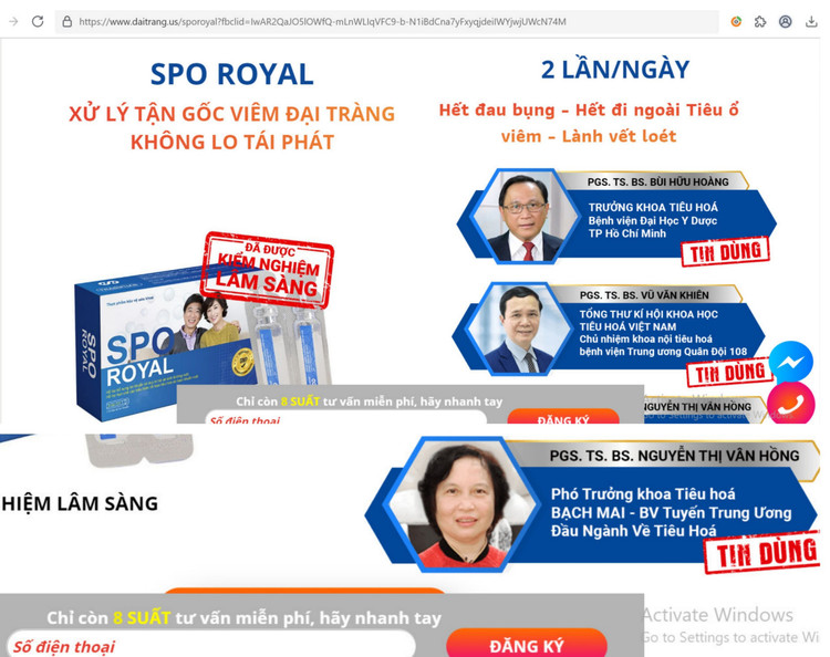 Đội ngũ PGS.TS.BS được đưa vào quảng cáo cho SPO ROYAL