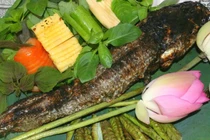 Về Đồng Tháp ăn cá lóc nướng trui cuốn lá sen non thơm lừng