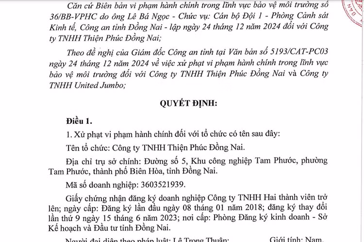 Vi pham moi truong, Cty Thien Phuc Dong Nai bi xu phat 470 trieu-Hinh-2