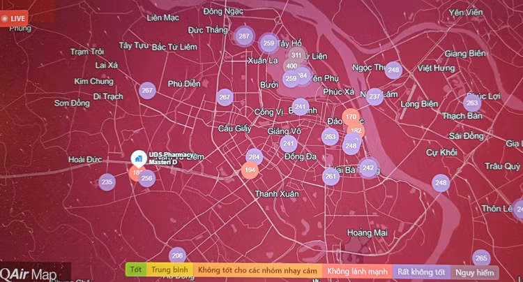 Chat luong khong khi Ha Noi ngay 19/01: Khu vuc Tay Ho muc nguy hai