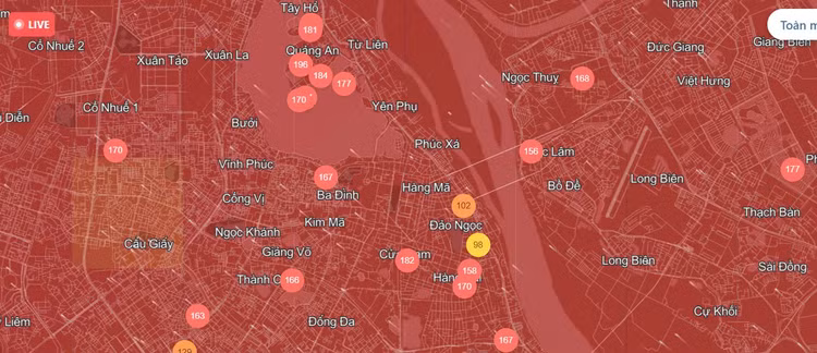 Chat luong khong khi Ha Noi ngay 14/01: Khu vuc Tay Ho muc xau