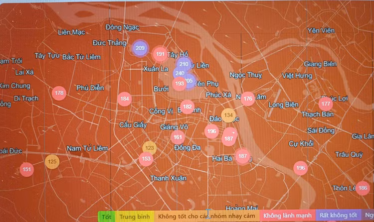 Chat luong khong khi Ha Noi ngay 23/2: Khu vuc Tay Ho rat xau