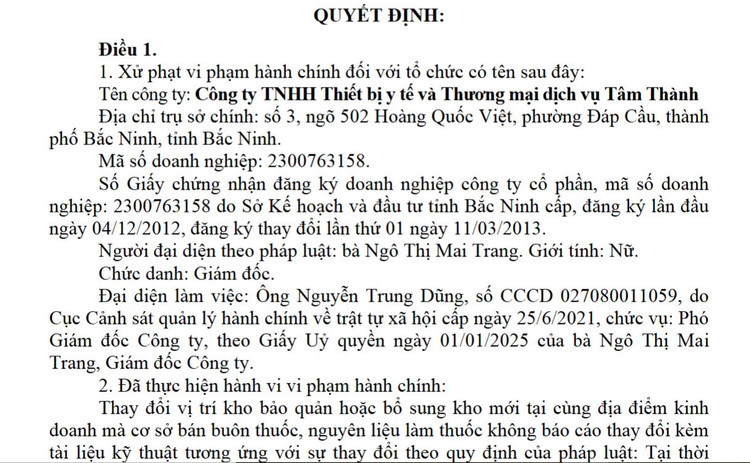 Cong ty TNHH Thiet bi y te va TMDV Tam Thanh bi xu phat