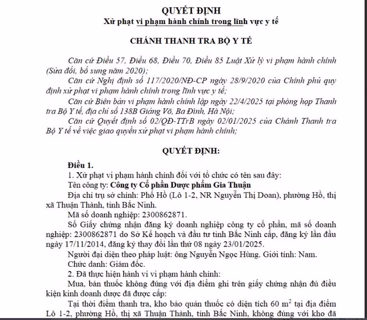 Cong ty Co phan Duoc pham Gia Thuan bi xu phat 100 trieu