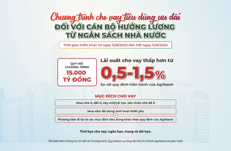 Agribank cho vay tieu dung uu dai doi voi can bo, cong chuc, vien chuc, NLD