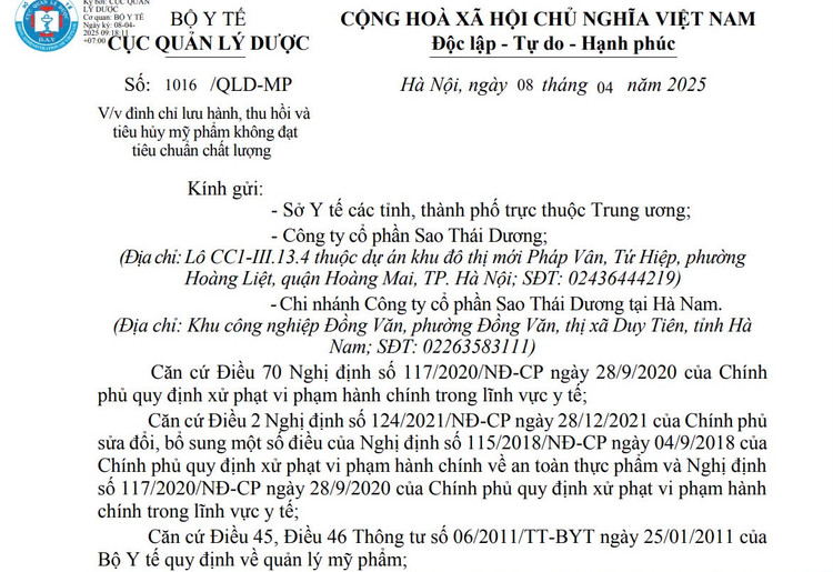 Thu hoi lo dau goi duoc lieu cua Cong ty Sao Thai Duong-Hinh-2