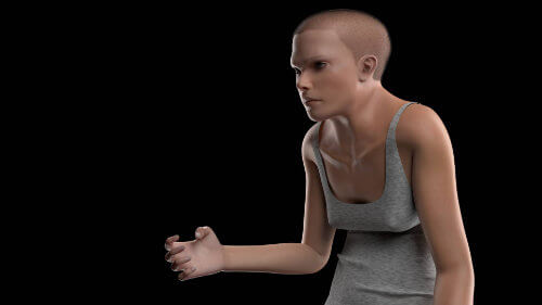 Mindy cũng có cơ cổ lớn hơn để bù đắp cho tư thế xấu của mình, hộp sọ dày hơn để bảo vệ khỏi bức xạ và bộ não nhỏ hơn do đã bị thu hẹp từ lối sống ít vận động.