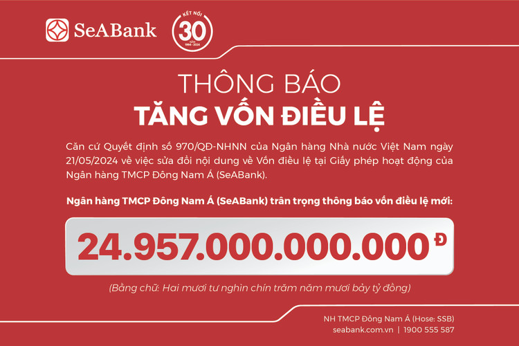 SeABank hoan tat tang von dieu le len 24.957 ty dong