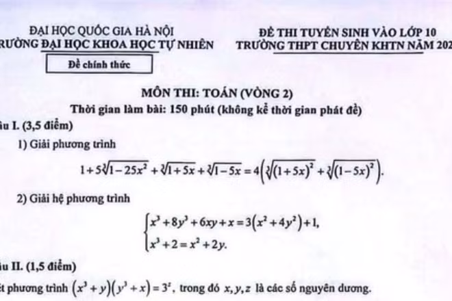 Đề và đáp án môn Toán vòng 2 Trường chuyên KHTN năm 2026