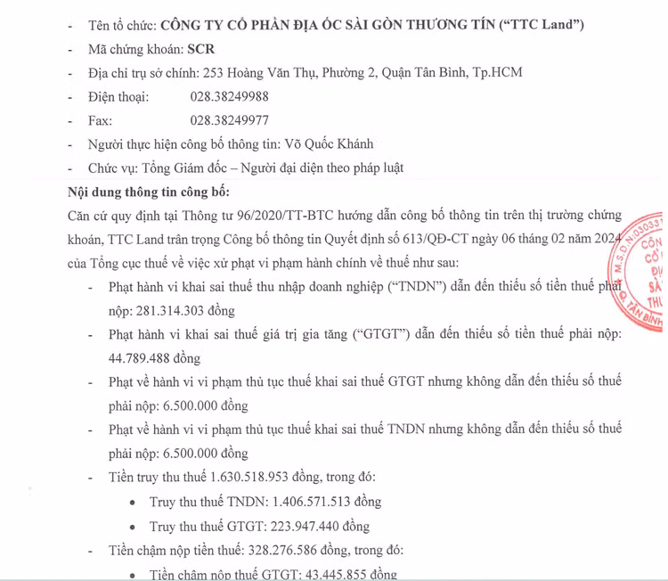 Sài Gòn Thương Tín bị truy thu thuế 2,3 tỷ đồng Sai Gon Thuong Tin bi truy thu thue 2,3 ty dong