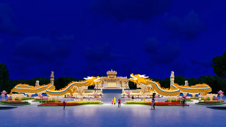 Can canh linh vat rong dai 30m chao xuan sap trinh lang o Hue
