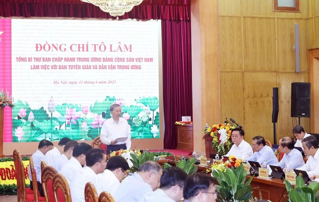 Tổng Bí thư Tô Lâm làm việc với Ban Tuyên giáo và Dân vận Trung ương, ngày 11/6/2025.