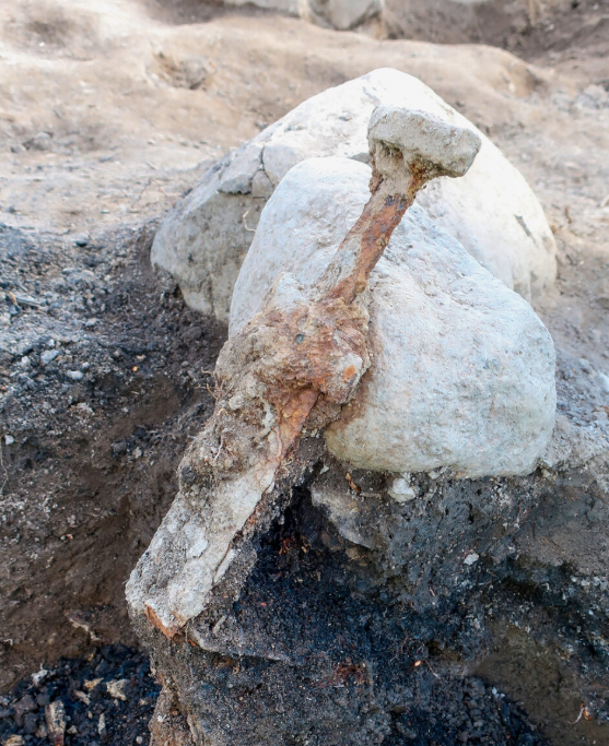 V tomto pokladu odborníci našli dva meče zakopané ve svislé poloze, symbolizující moc nebo ochranu. Foto: @Swedish Archaeologerna. 3-9703.png
