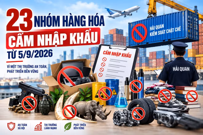 [INFOGRAPHIC] 23 nhóm hàng hóa bị cấm nhập khẩu từ ngày 5/9/2026