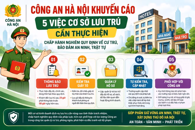 [INFOGRAPHIC] CÔNG AN HÀ NỘI KHUYẾN CÁO CƠ SỞ KINH DOANH DỊCH VỤ LƯU TRÚ