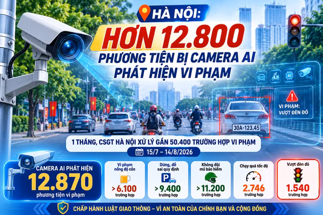 [INFOGRAPHIC] HÀ NỘI: HƠN 12.800 PHƯƠNG TIỆN BỊ CAMERA AI PHÁT HIỆN VI PHẠM