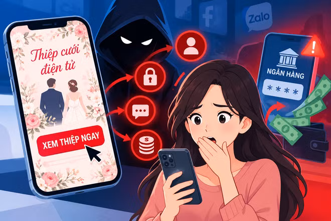 [INFOGRAPHIC] Cảnh giác thủ đoạn gửi thiệp cưới điện tử để chiếm đoạt tiền