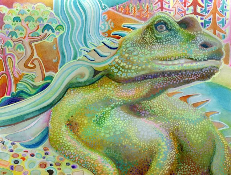 Truyền thuyết vẫn còn sống động. Đến nay, người Hawaii vẫn kể chuyện về Moʻo như một phần văn hóa truyền thống, truyền dạy sự tôn trọng thiên nhiên cho thế hệ trẻ. Ảnh: saatchiart.com.