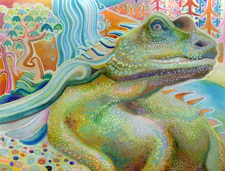 Truyền thuyết vẫn còn sống động. Đến nay, người Hawaii vẫn kể chuyện về Moʻo như một phần văn hóa truyền thống, truyền dạy sự tôn trọng thiên nhiên cho thế hệ trẻ. Ảnh: saatchiart.com.