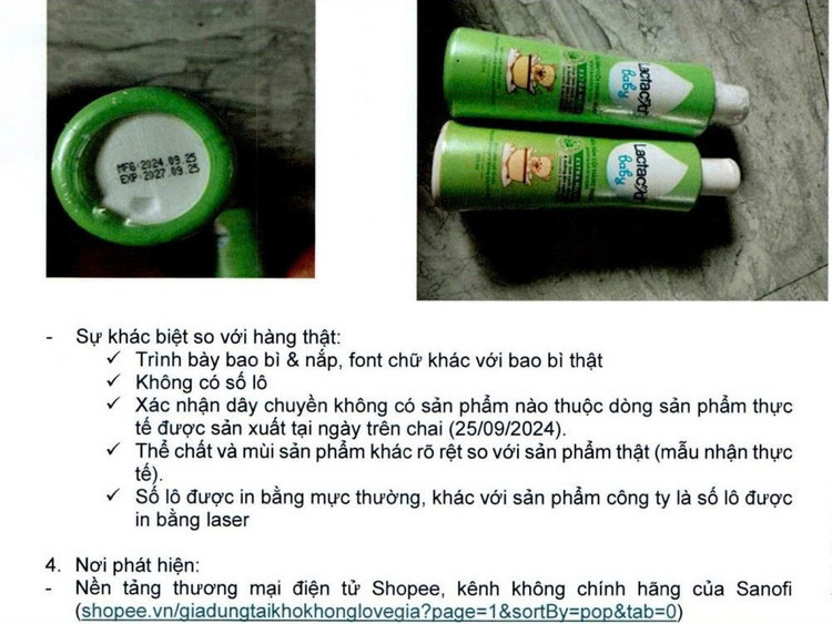Báo cáo số 1 của Công ty Cổ phần Sanofi Việt Nam về việc phát hiện mỹ phẩm giả/Ảnh chụp màn hình