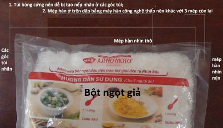 So sánh điểm khác nhau giữa bột ngọt Ajinomoto thật và giả. ẢnhTạp chí Sức Khỏe