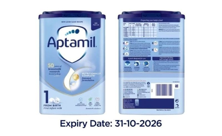 Danone Anh thông báo thu hồi sản phẩm sữa Aptamil First Infant Formula 800g trên website hôm 24/1. Ảnh Aptamil/nguồn nhandan.vn