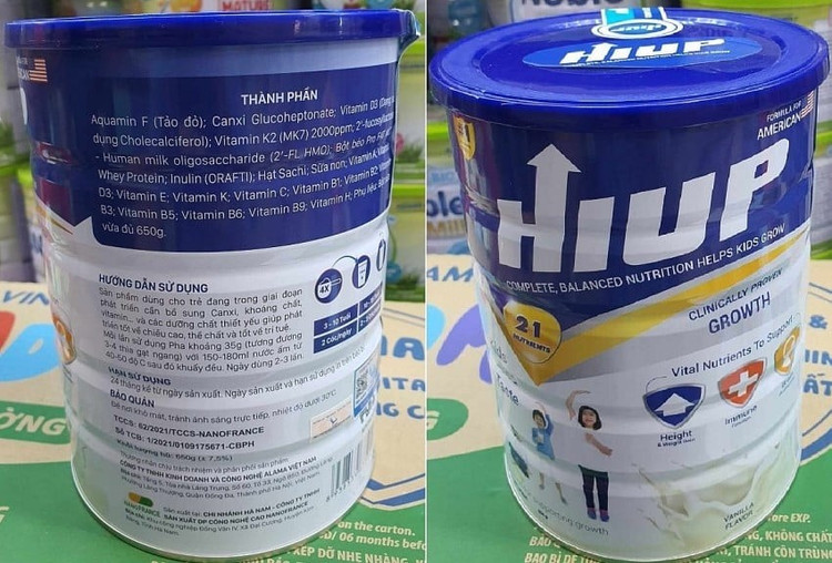 Sản phẩm dinh dưỡng Hiup giả do Công ty Cổ phần Z Holding sản xuất/Ảnh BCA.