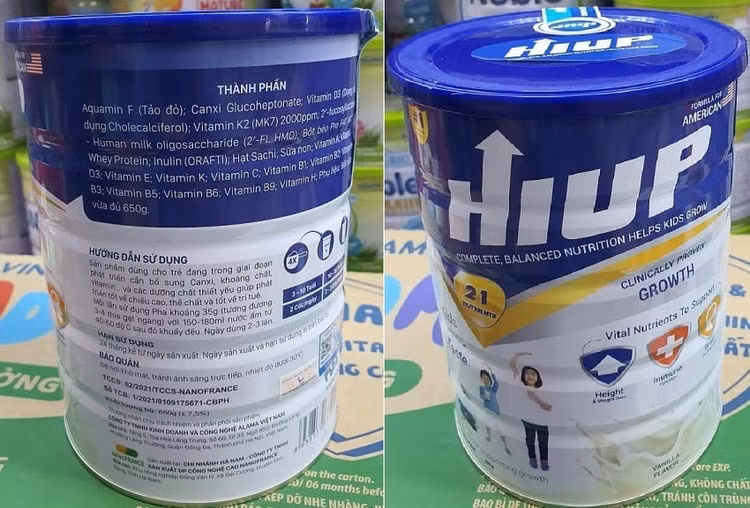 Sản phẩm dinh dưỡng Hiup giả do Công ty Cổ phần Z Holding sản xuất/Ảnh BCA.