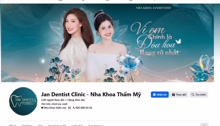 Công ty TNHH Nha khoa Jan Dentist bị xử phạt, tước chứng chỉ vì thuê mượn giấy phép hành nghề. Ảnh chụp màn hình/Nguồn web.facebook.com/jandentistclinic