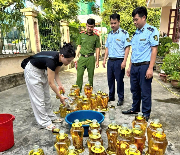 Lực lượng chức năng giám sát việc tiêu hủy tang vật vi phạm