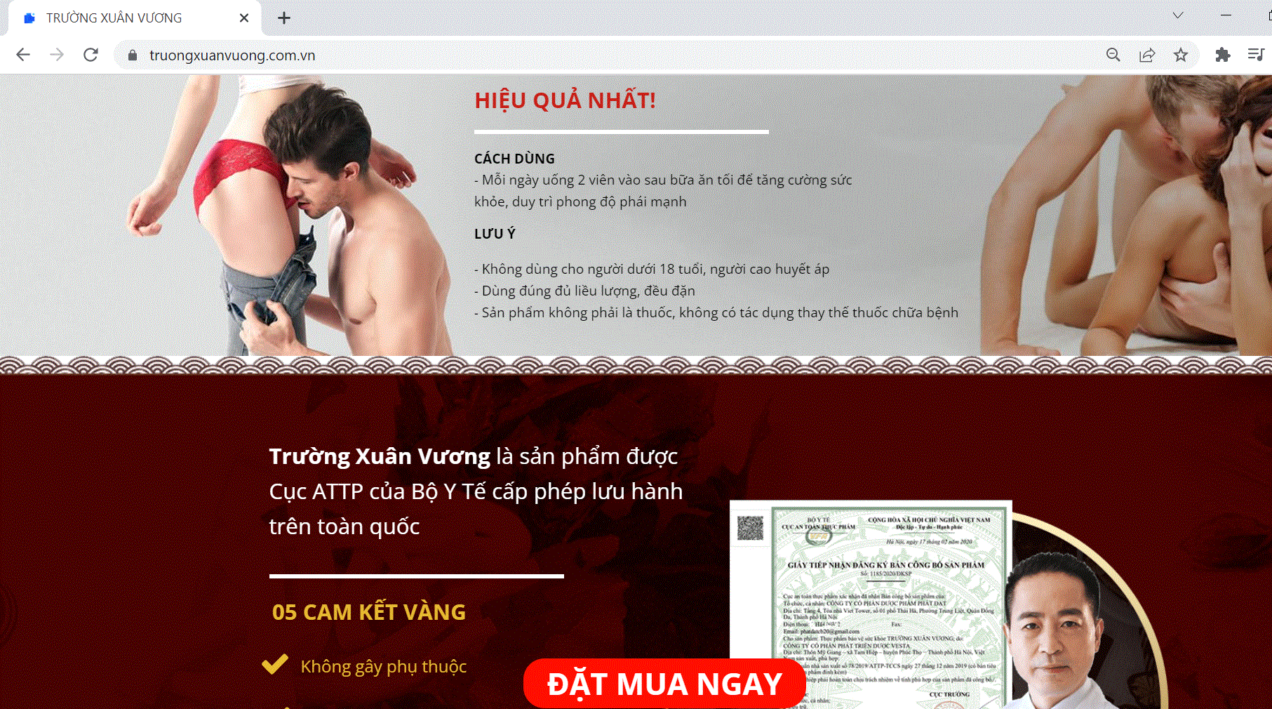 Trang web ngang nhiên quảng cáo sản phẩm bằng những hình ảnh phản cảm.