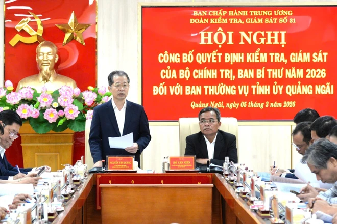 Kiểm tra, giám sát đối với Ban thường vụ Tỉnh ủy Quảng Ngãi