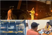 Xử phạt tài xế xe tải để nước chảy xuống đường, gây nguy hiểm