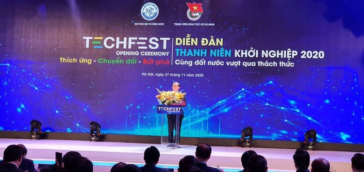 Bộ trưởng Bộ KH&CN Huỳnh Thành Đạt phát biểu tại lễ khai mạc Techfest.