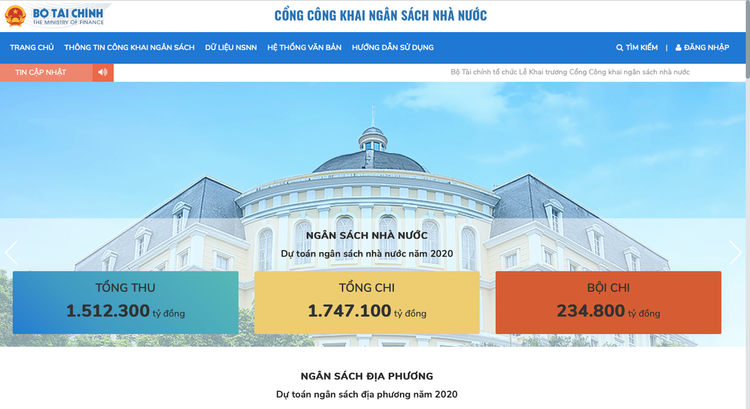 Giao diện Cổng Công khai ngân sách Nhà nước.