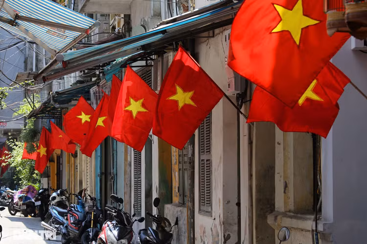 Hà Nội: Cờ Tổ quốc đỏ rực khắp phố phường mừng ngày Quốc Khánh - 13