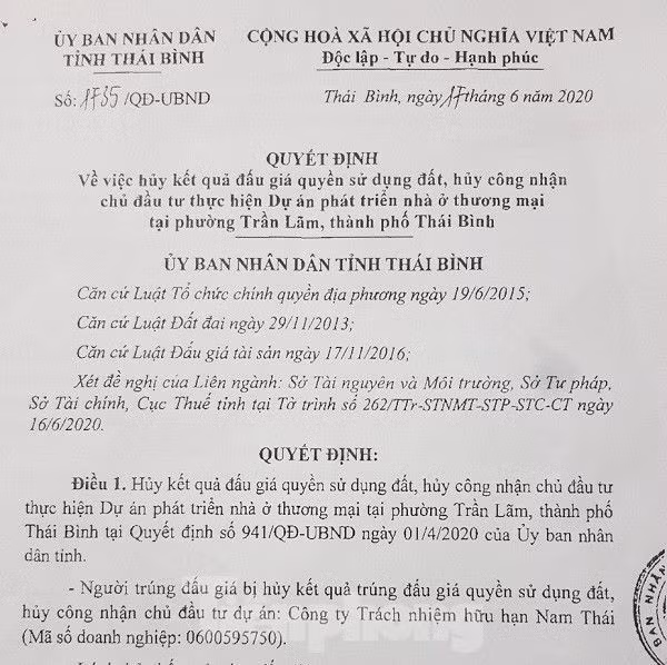 Thái Bình huỷ kết quả đấu giá 128 lô đất 'vàng' được Đường 'Nhuệ' rao bán - ảnh 1
