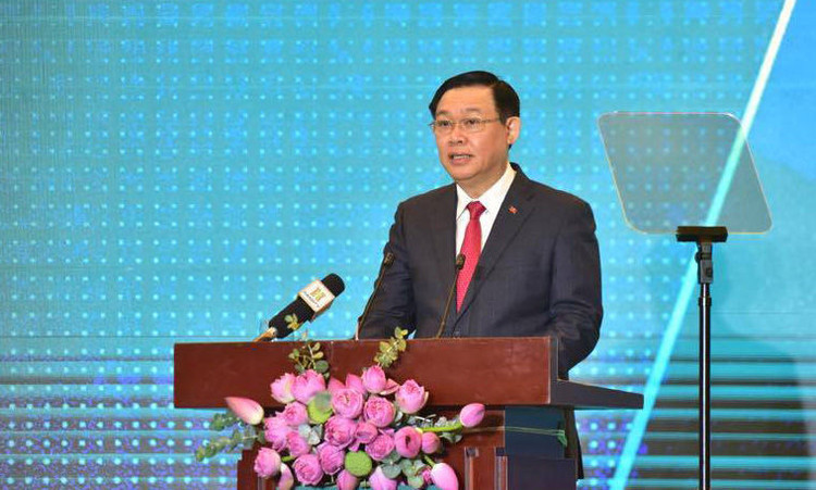 Bí thư Thành ủy Hà Nội Vương Đình Huệ phát biểu tại Hội nghị. Ảnh: VGP/Gia Huy