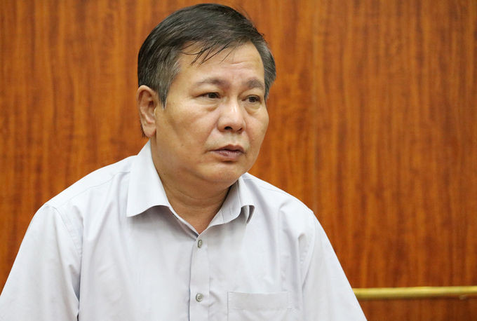 Ông Lê Ngọc Quang chia sẻ về công tác chuẩn bị thi tốt nghiệp THPT của Hà Nội ngày 6/8 tại trụ sở Sở Giáo dục và Đào tạo Hà Nội. Ảnh: Dương Tâm.