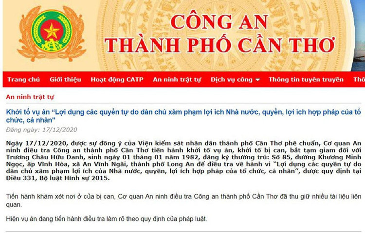 Bắt tạm giam Facebooker Trương Châu Hữu Danh - ảnh 1