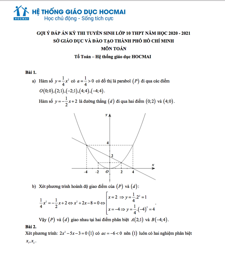 TP.HCM: Gợi ý đáp án đề thi môn Toán vào lớp 10 THPT - 1